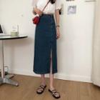 Denim High-waist Side-split Midi Skirt