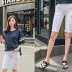 Distressed Knee-length Skinny Shorts