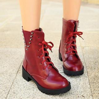 Studded Lace-up Short Boots
