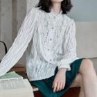Lace Crinkled Long-sleeve Blouse