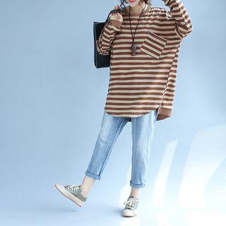 Long-sleeve Front Pocket Striped Pullover