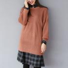 Round-neck Ribbed Long Sweater