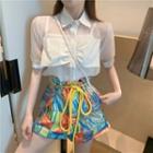 Organza Short-sleeve Top / Painting Shorts
