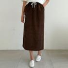 Drawcord Slit-back Corduory Long Skirt