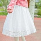 Lace Trim Midi A-line Skirt