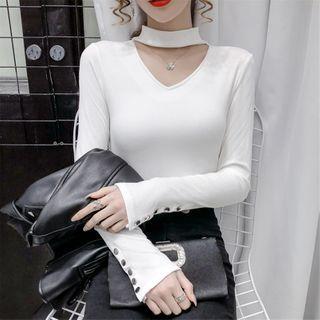 Choker-neck Plain T-shirt