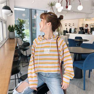 Lettering Striped Hoodie As Shown In Figure - One Size