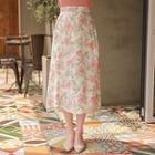 Linen Blend Long Floral Skirt