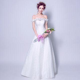 Off-shoulder Beaded Charm Wedding Dress