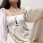 Plain Square-neck Flare-sleeve Dress
