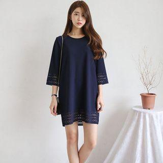 Eyelet Shift Dress Navy Blue - One Size