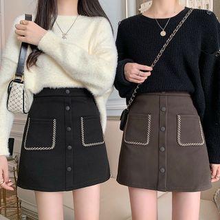 High-waist Embroidered A-line Mini Skirt