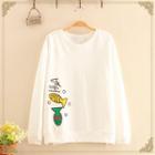 Round-neck Fish Printed Long-sleeve Top