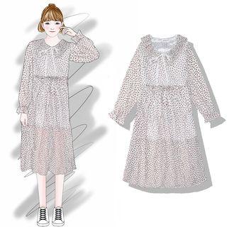 Long-sleeve Heart Print A-line Chiffon Dress