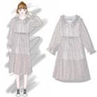 Long-sleeve Heart Print A-line Chiffon Dress