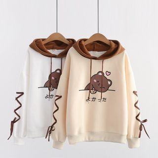 Bear Print Lace Up Hoodie