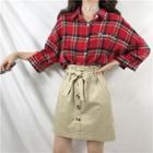 Plaid Shirt / A-line Mini Skirt