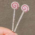 Set Of 2 : Lollipop Rhinestone Hair Pin Ly477 - 2 Pcs - Pink - One Size