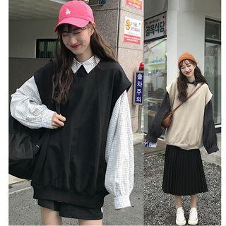 Plaid Oversized Shirt / Knit Vest