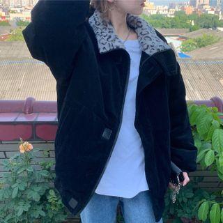 Leopard Print Collar Corduroy Jacket