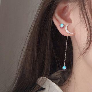 Non-matching 925 Sterling Silver Moon Faux Crystal Dangle Earring 1 Pair - 925 Silver - As Shown In Figure - One Size