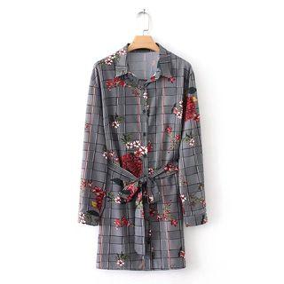 Flower Printed Tie Waist Shirt Dress