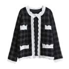 Lace Trim Checked Cardigan Checked - Gray & Black - One Size