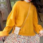 Long-sleeve Turtleneck Frill Trim Mesh Top / Sweater