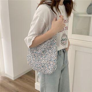 Flower Print Tote Bag Grayish Blue - One Size