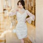 Set: Long-sleeve Lace Top + Stappy Top + Fitted Skirt