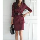 Set: Double-breasted Pinstriped Blazer + Straight-cut Pants + Skirt