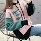Lettering Color Block Hooded Sweater