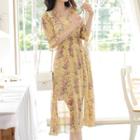 Shirred-trim Smocked-waist Long Floral Dress