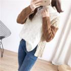 Color Block Cable Knit Sweater Milky White - One Size