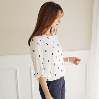Elbow-sleeve Pattern Blouse