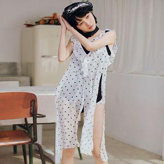 Set: Ruffle Swimsuit + Dotted Dress