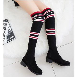 Patterned Knit Panel Over-the-knee Boots