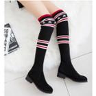Patterned Knit Panel Over-the-knee Boots