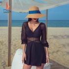 Puff-sleeve Lace Swimdress