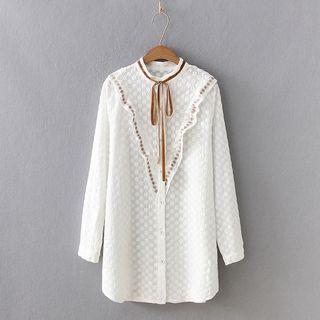 Embroidered Tie-neck Long Shirt
