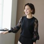 Lace Bishop-sleeve Knit Top