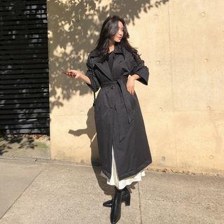 Single-breasted Padded Long Jacket With Sash