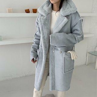 Convertible-collar Faux-shearling Coat
