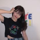Short-sleeve Cartoon Print Crop Top / Plaid Mini Pencil Skirt