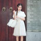 Mock Two-piece Floral Embroidered Short-sleeve A-line Dress