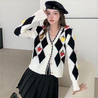 V-neck Embroidered Cardigan / Plain Pleated Skirt (various Designs)