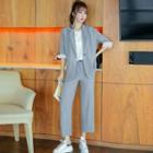 Elbow-sleeve Blazer / Shorts / Cropped Dress Pants / Set