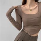 Round-hem Square-neck Crop T-shirt In 5 Colors