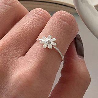 Alloy Flower Open Ring 1 Pc - Alloy Flower Open Ring - White Gold - One Size