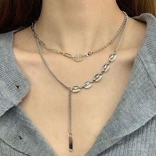 Chain Necklace Set Set Of 2 - Necklace - Panel - Silver - One Size